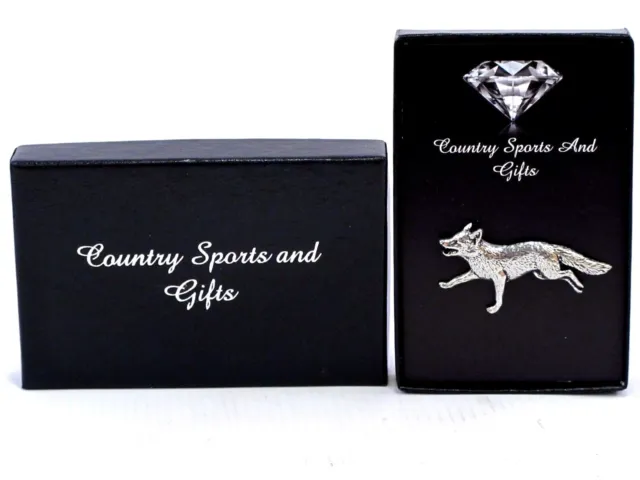 Running Fox Pewter Badge Finest English Lapel Pin Brooch - Hand Made - Gift Box