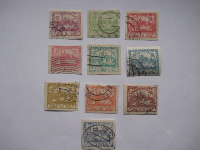 Tschechoslowakei 1918/19  Mi.Nr. 1 - 9  gestempelt geschnitten  Hradschin  Falz