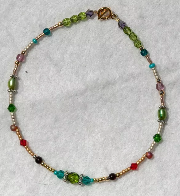 * CRYSTAL, GLASS & SEED BEAD ANKLET * Multi-Color Handmade Anklet