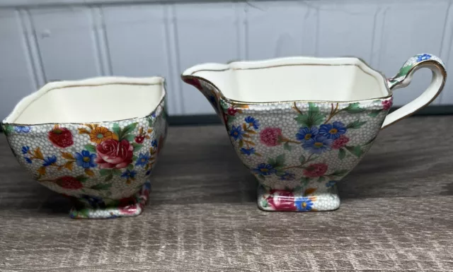 Vintage Royal Winton Grimwades England Old Cottage Chintz Creamer & Sugar Set
