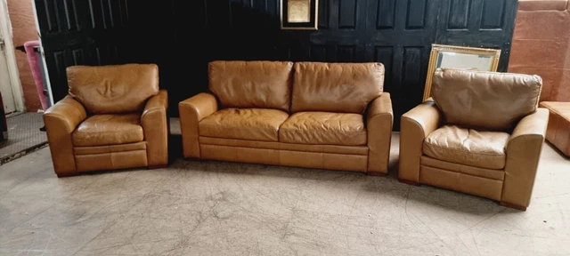 Superb Rare HALO living 3 Piece Tan Leather Sofa Set🇬🇧🚛 delivery Available
