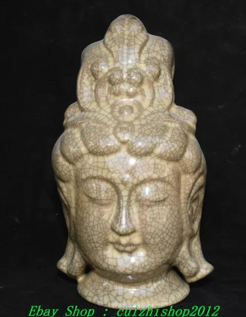 Old Chinese Song Dynasty Ge Kiln Porcelain Guanyin Kwan-Yin Buddha Head Statue