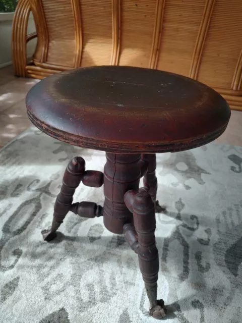 Vintage H.D Bentley  Chicago Piano Stool Iron Claw Foot 3 Legged Works