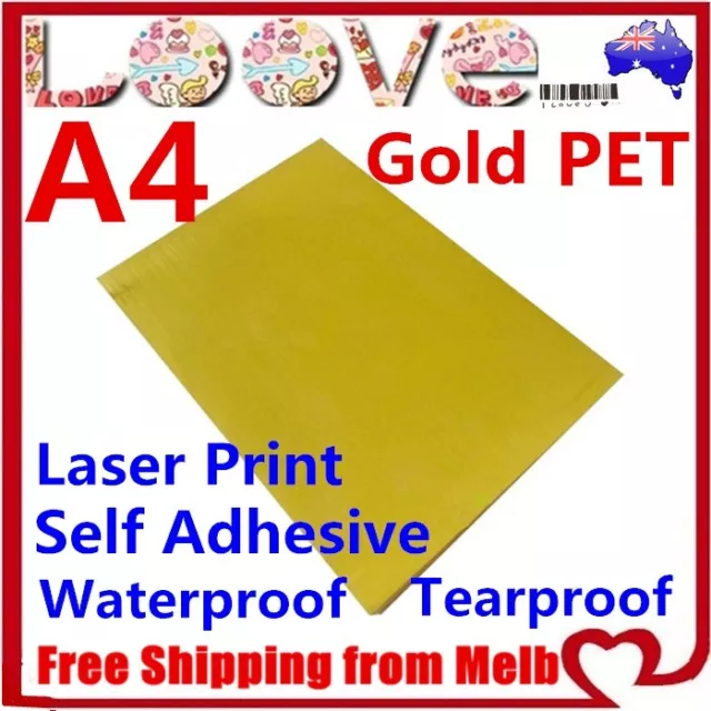 50x A4 Glossy Gold PET Self Adhesive Vinyl Sticker Paper Sheet Label Laser Print