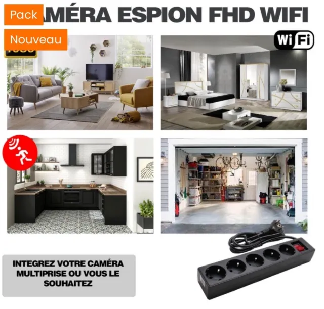 Multiprise Caméra Micro espion Full HD 1080P Wifi détecteur de mouvement 2