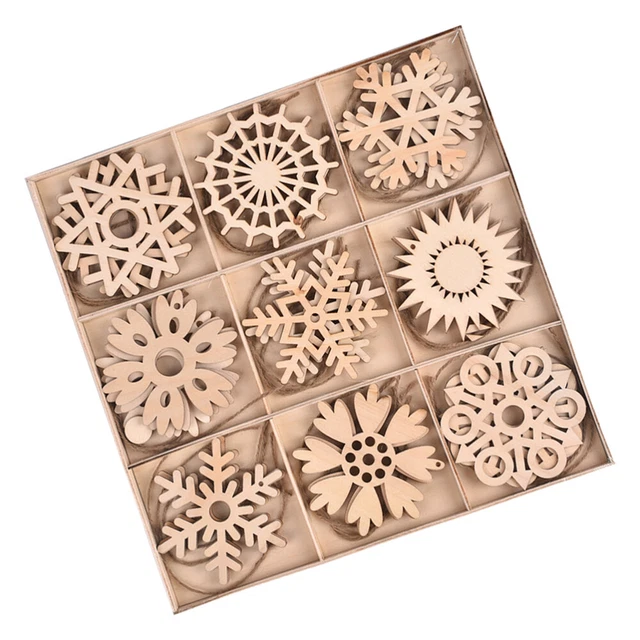 27 stücke holz schneeflocke cutouts weihnachten holzscheiben leere hölzerne