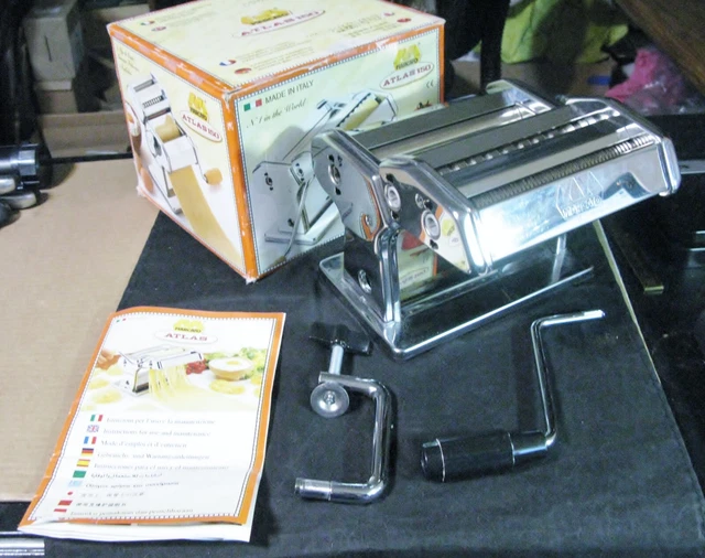 Atlas MARCATO 150 PASTA MACHINE,Clamp/Handle/Instruction Manual/Recipes/Box- EUC