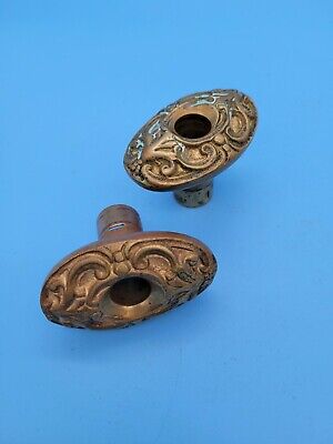 PAIR Early Victorian Door Knobs Ornate Bronze Brass over Cast Iron Rare