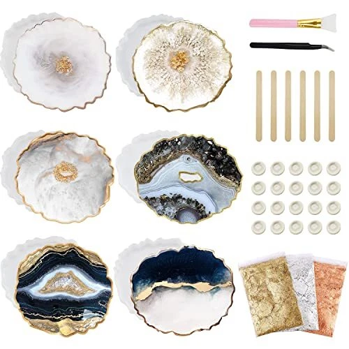 Silikonformen Epoxidharz Formen Set 6 Stück DIY Untersetzer Silikonform Gießf...