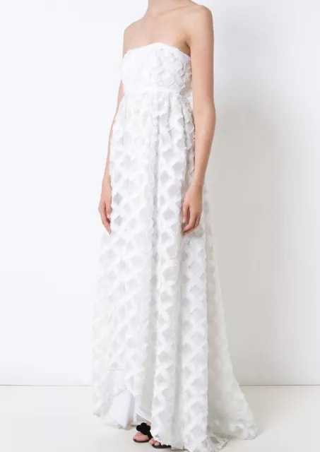 $990 NWT ZAC POSEN Sz10 LILA LATTICE STRAPLESS HI-LOW GOWN DRESS WHITE