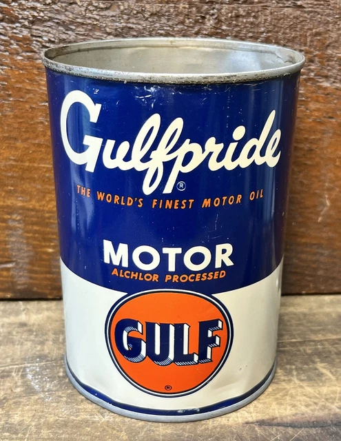 Vtg 1940s 50s GULF Gulfpride Motor Oil 1 Quart Oil Can Tin Gulf Gas & Oil Vtg 1940s 50s GULF Gulfpride Motor Oil 1 Quart Oil Can Tin Gulf Gas & Oil