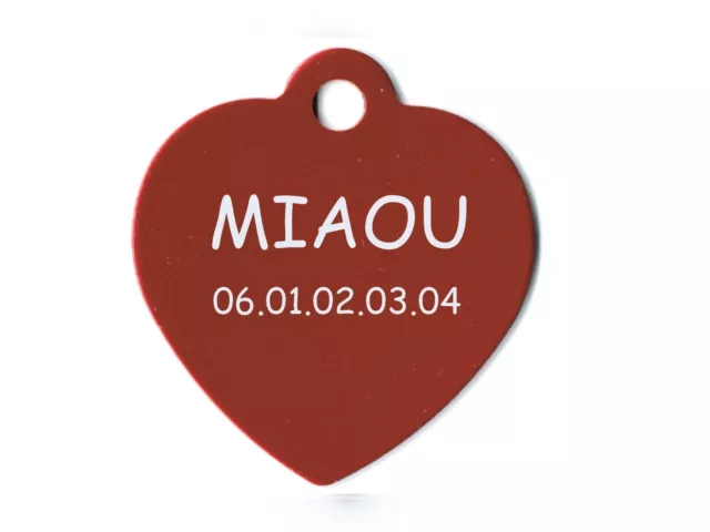 medaille gravee chien ou chat - modele petit coeur - rouge