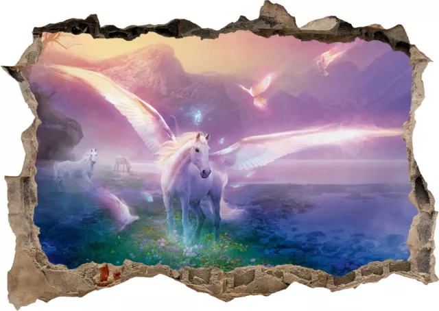 Unicorn Castle Fantasy Fairy Horse 3d Smashed Wall View Sticker Poster Art Z-8-0
