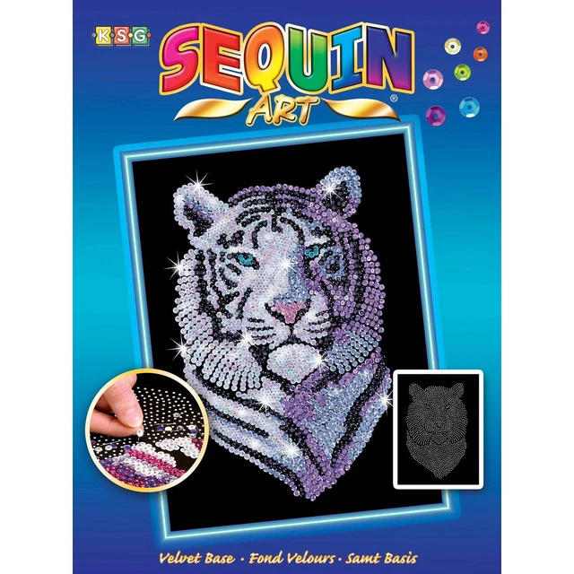 Weißer Tiger Paillettenbild Sequin Art 28x37cm Schneetiger Kind Bastelset Tiger