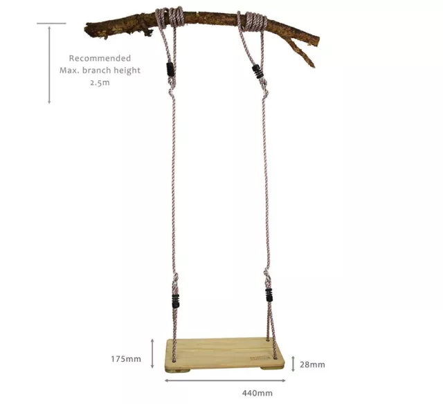 Wooden Tree Swing - 3 metre ropes (UK)