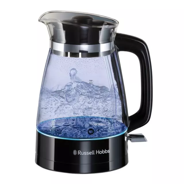 Russell Hobbs Kettle Classic Glass, 1.7L, Blue Illumination on Boil - 3 Colours