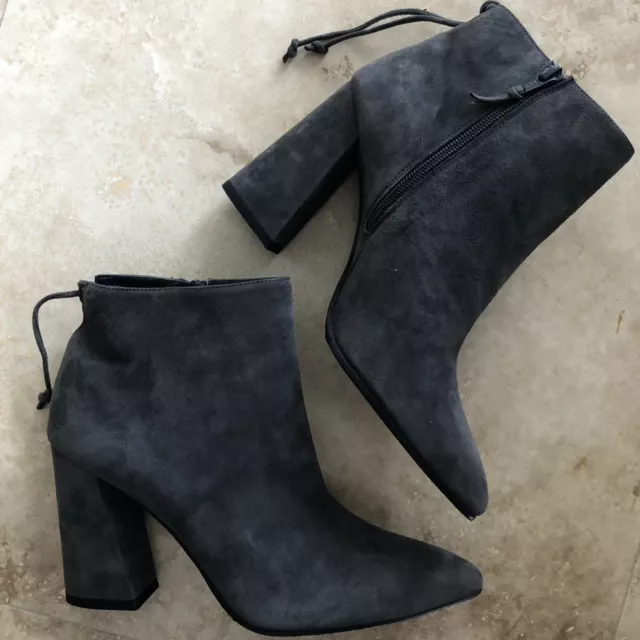 Stuart Weitzman Grandiose Pointy Toe Gray Suede Ankle Block Heel Bootie 7.5