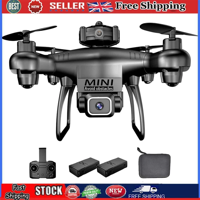 Drone cuadricóptero de radiocontrol 4K para evitar obstáculos de una sola cámara con 2 batería (negro)