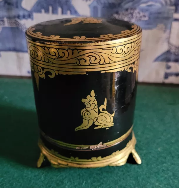 Fabulous antique Burmese lacquered and gilded trinket container