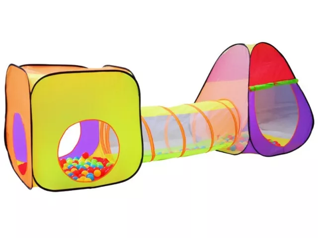 Kinder Spielzelt IGLO Tunnel Würfelzelt 3Teile PopUp 280x83x100cm + 200 Bälle  2