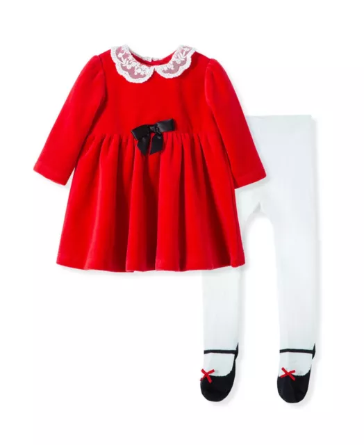 Little Me Baby Girls Holiday Dress & Footed Tights Set,Red,3M