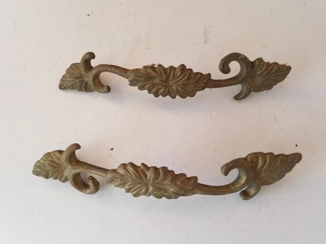 2 Vintage door pull Cabinet handle Brass ornate drawer Furniture Knob 6"