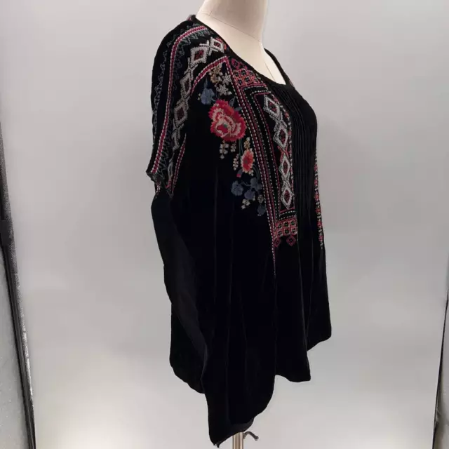 Johnny Was Izzy Black Velvet Pintuck Embroidered Drop Shoulder Tunic - S 3