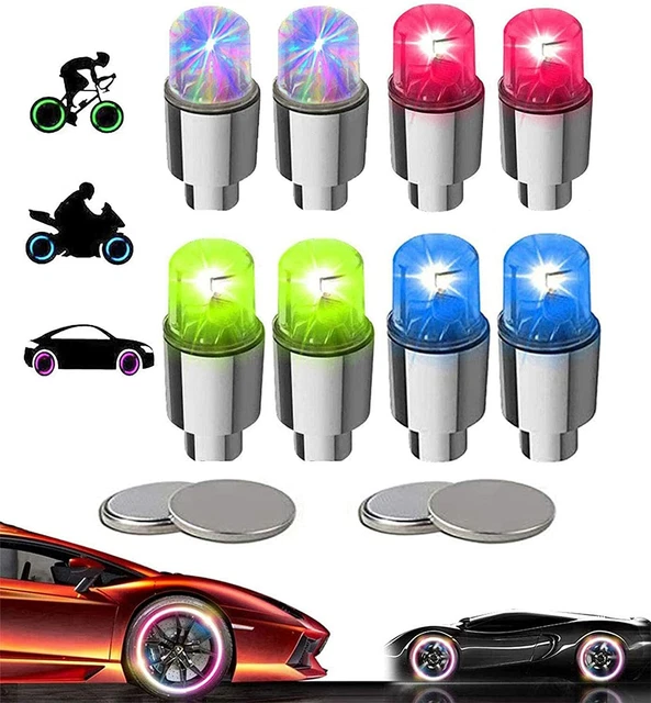 4 Tappi Valvola Pneumatici LED Luminosi - Universali, Alluminio, Multicolore - Per Auto Moto