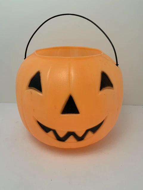 VINTAGE BLOW MOLD Halloween Bucket Jack O Lantern Pumpkin Trick Or ...