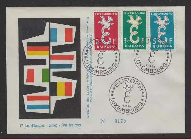 Luxemburg FDC von 1958 Ersttagsbrief m. Mi.Nr. 590-592 EUROPA CEPT Sonderstempel