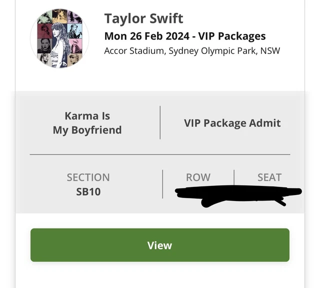 TAYLOR SWIFT THE Eras Tour One Ticket Sydney Australia 2 26 24 VIP B10 TAYLOR SWIFT THE Eras Tour One Ticket Sydney Australia 2 26 24 VIP B10