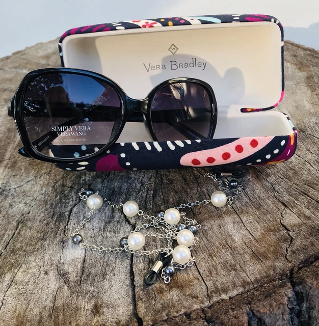 Simply Vera Classy Black Sunglasses& Vera Bradley Painted Paisley Case/Chain Simply Vera Classy Black Sunglasses& Vera Bradley Painted Paisley Case/Chain
