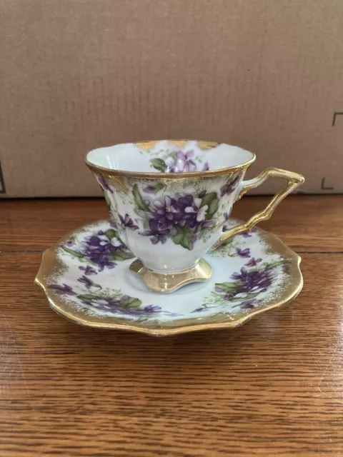 Vintage Royal Sealy China Japan Tea Cup Saucer Violets Gold Gilding