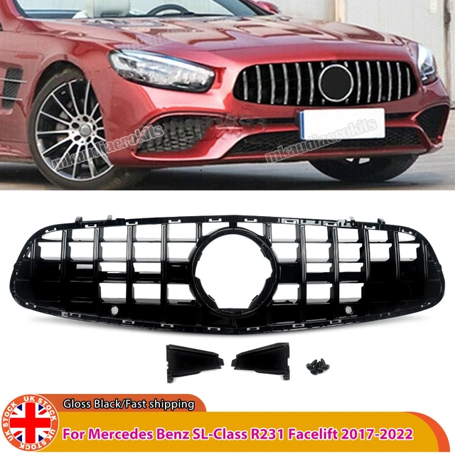 Glossy Black GT Style Front Grille For Mercedes Benz R231 SL500 SL550 (2013-2016) - Direct Fit Bumper Grill, No Emblem