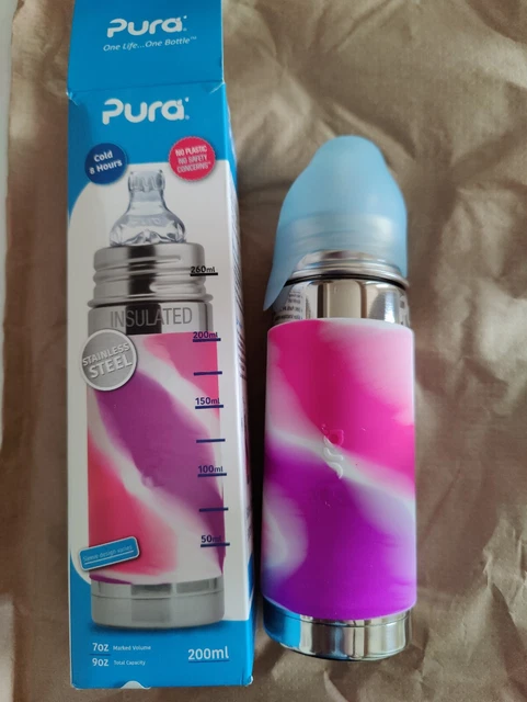 New Pura Kiki Stainless Steel Baby Infant Nipple Bottle 9oz Cover Insulated