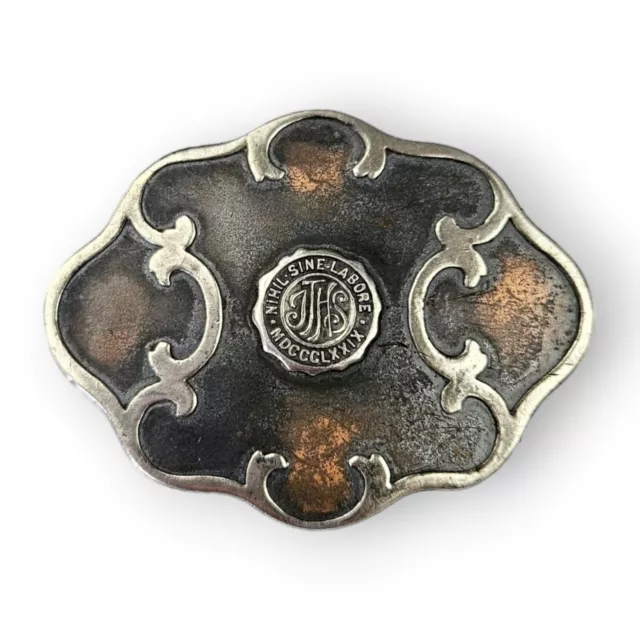 Antique Sterling On Bronze Brooch Arts & Crafts Nihil Sine Labore JTHS Heintz?