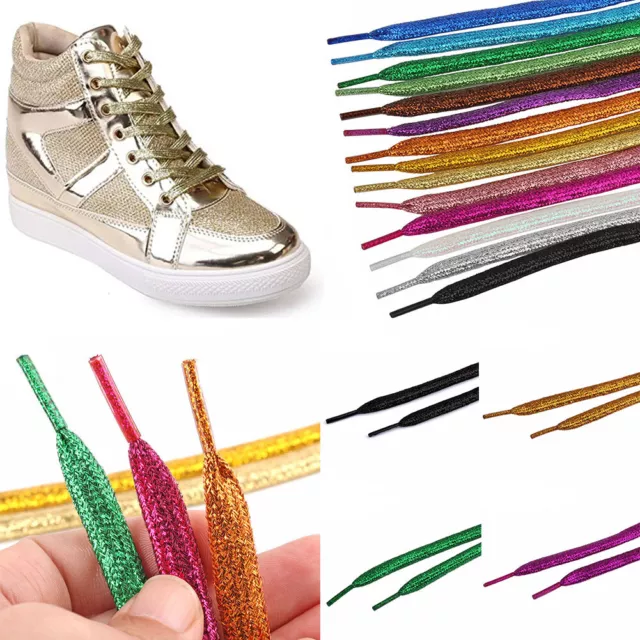 120cm Sparkle Bling Shoe Strings Glitter Colored Flat Running Sports Shoelaces ╏