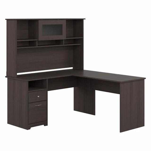 BUSH FURNITURE CABOT 60W L Shaped Computer Desk with Hutch and Drawers