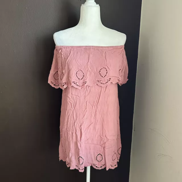 Lush Womens Size Small Off The Shoulder Dress Peach