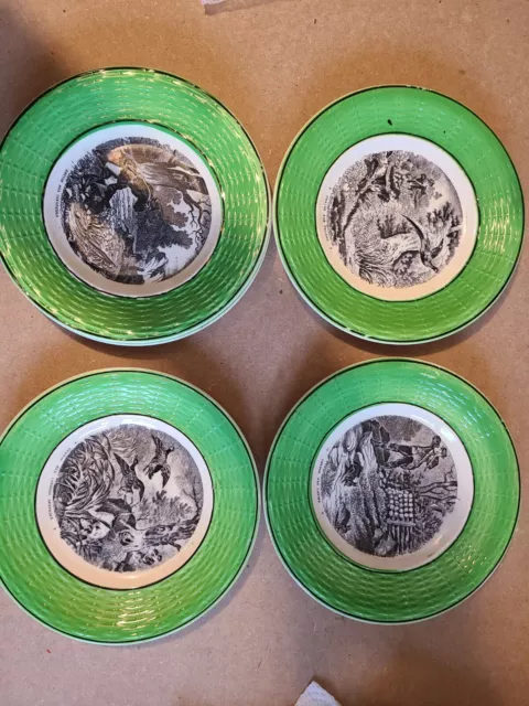 Lot de 5 assiettes Digoin Sarreguemines chasse aux  marli vert