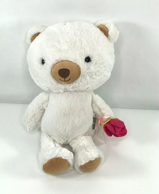 Hallmark Bella White Teddy Bear Blushing Pink Flowers Brown Stuffed Animal Plush
