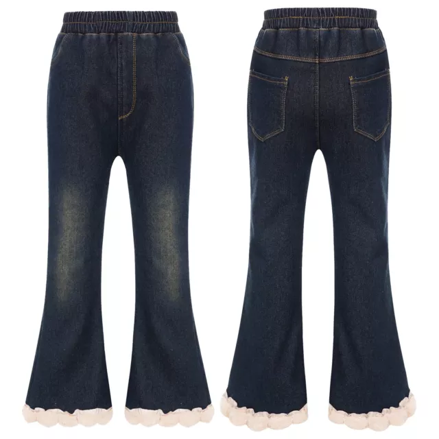 Kids Girls Denim Bell-Bottomed Pants Elastic Waistband Trousers Slim Fit Jeans