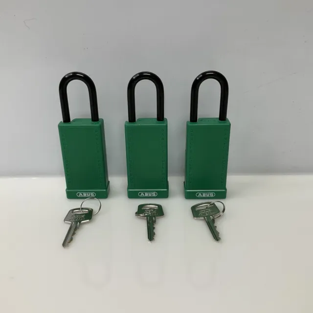 3 Pack Abus Safety Padlock 74/40 Green 1 1/2” Shackle Height AB-0017