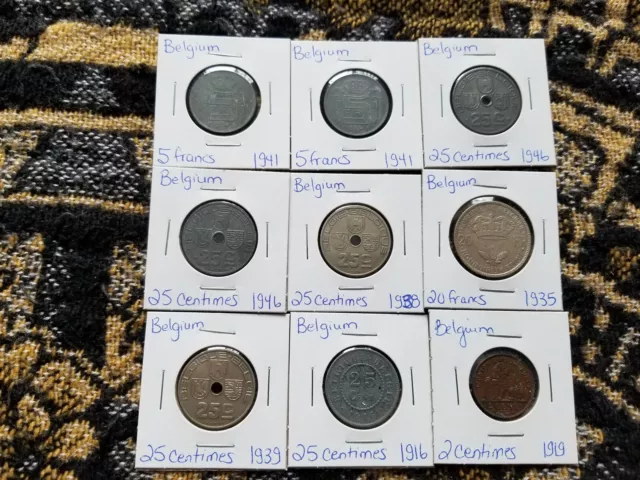 Belgium : Collection of 9 Different Circulated Coins - i