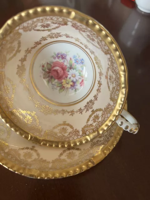 Vintage Pink Gold Filigree Flowers PARAGON Teacup Saucer Set