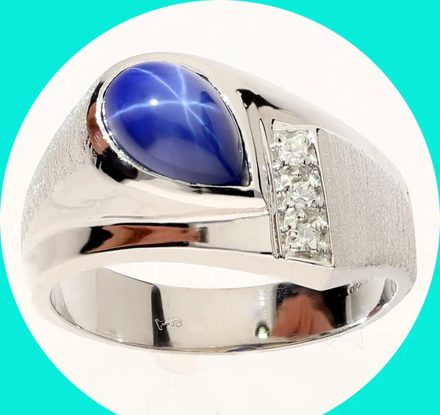 1.52CT H Color Diamond Linde Star Sapphire Ring 14K WG 7.4GM Size 8 3/4