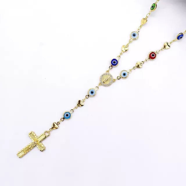 Evil Eyes Necklace Religious Rosary cross pendant gold filled