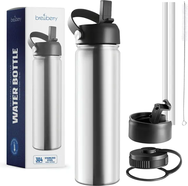 Stainless Steel Sports Bottle and Travel Mug for Hot and Cold Beverages, Wide Mo