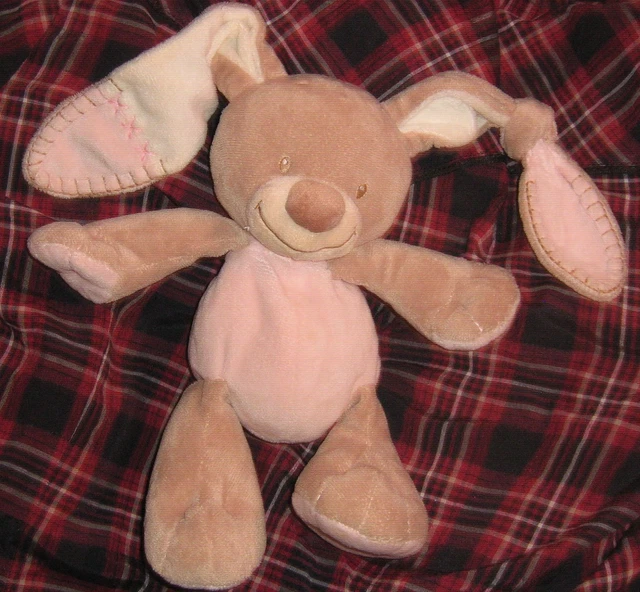 Nattou Doudou Lapin Chien Marron Beige Ecru Rose Grandes Oreilles Kom9