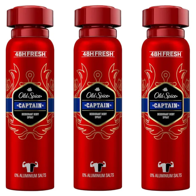 Old Spice Captain Deodorant Deospray Körperspray für Herren 48h Frische 3x150ml